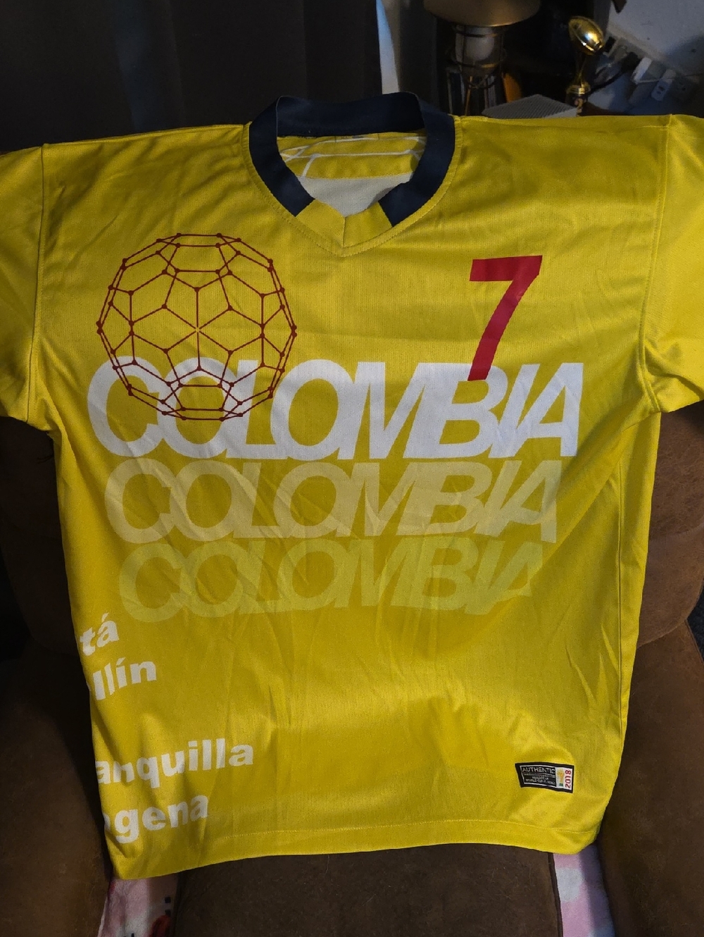Colombia Yellow Soccer Jersey with Number 7